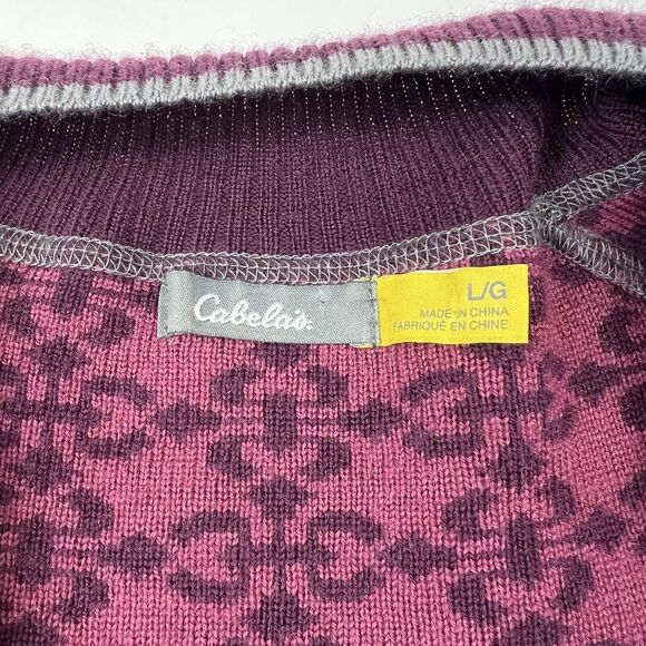 Cabela's Maroon Merino Wool Blend Nordic Zip Up Cardigan Size L - Picture 7 of 11